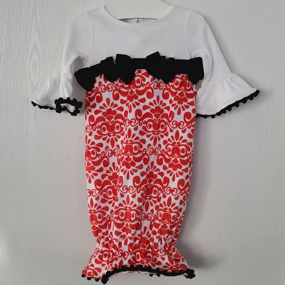 Mud Pie Baby-Girls Red Damask Sleep Gown Size 0-3M